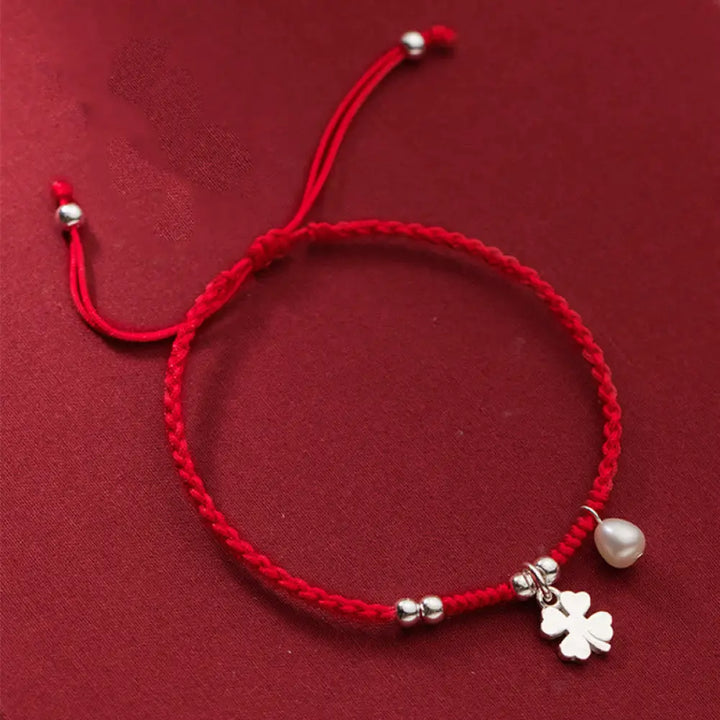 BWOOOH Retro 925 Sterling Silver Four Leaf Clover Pearl L