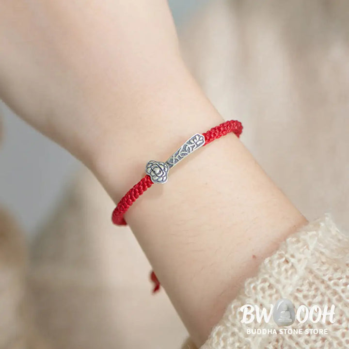 Buddha Stones Retro 925 Sterling Silver Ruyi As One Wishes Red String Braided Luck Bracelet - 925 Sterling Silver(Wrist