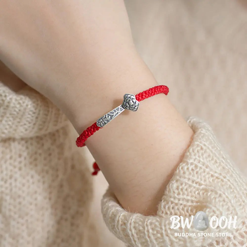 Buddha Stones Retro 925 Sterling Silver Ruyi As One Wishes Red String Braided Luck Bracelet - 925 Sterling Silver(Wrist