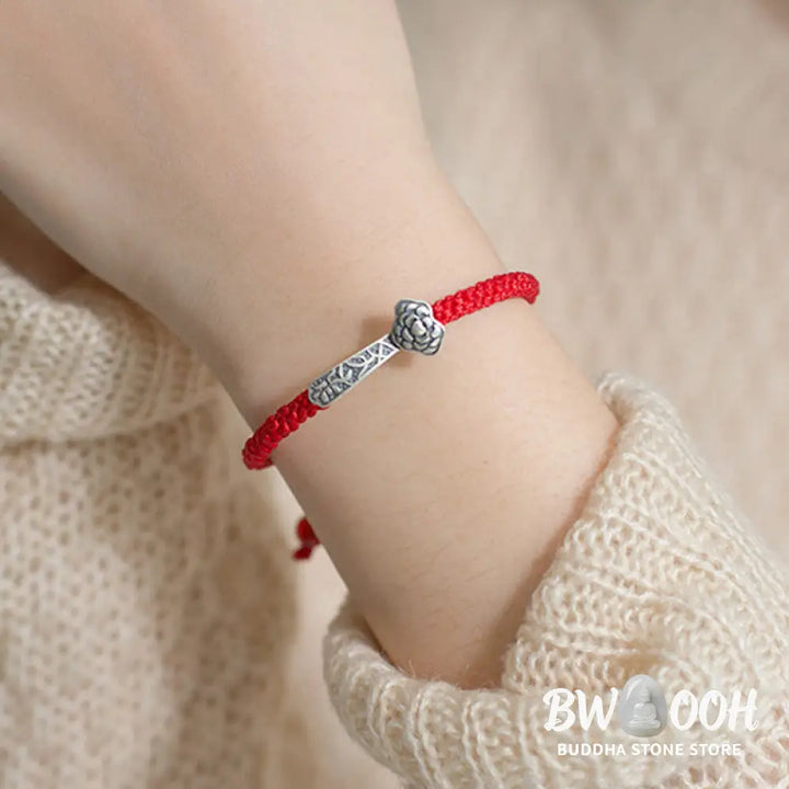 Buddha Stones Retro 925 Sterling Silver Ruyi As One Wishes Red String Braided Luck Bracelet - 925 Sterling Silver(Wrist