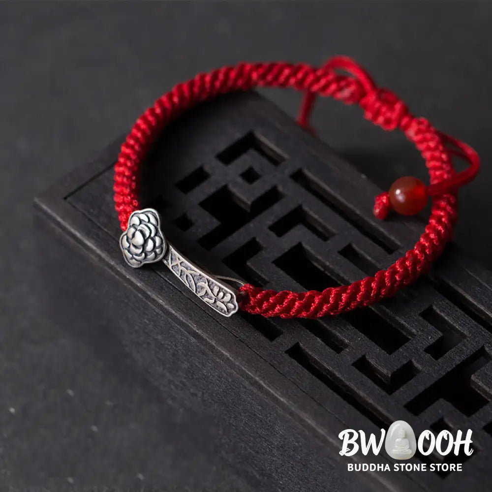 Buddha Stones Retro 925 Sterling Silver Ruyi As One Wishes Red String Braided Luck Bracelet - 925 Sterling Silver(Wrist