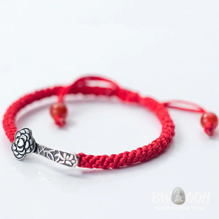 Buddha Stones Retro 925 Sterling Silver Ruyi As One Wishes Red String Braided Luck Bracelet - 925 Sterling Silver(Wrist