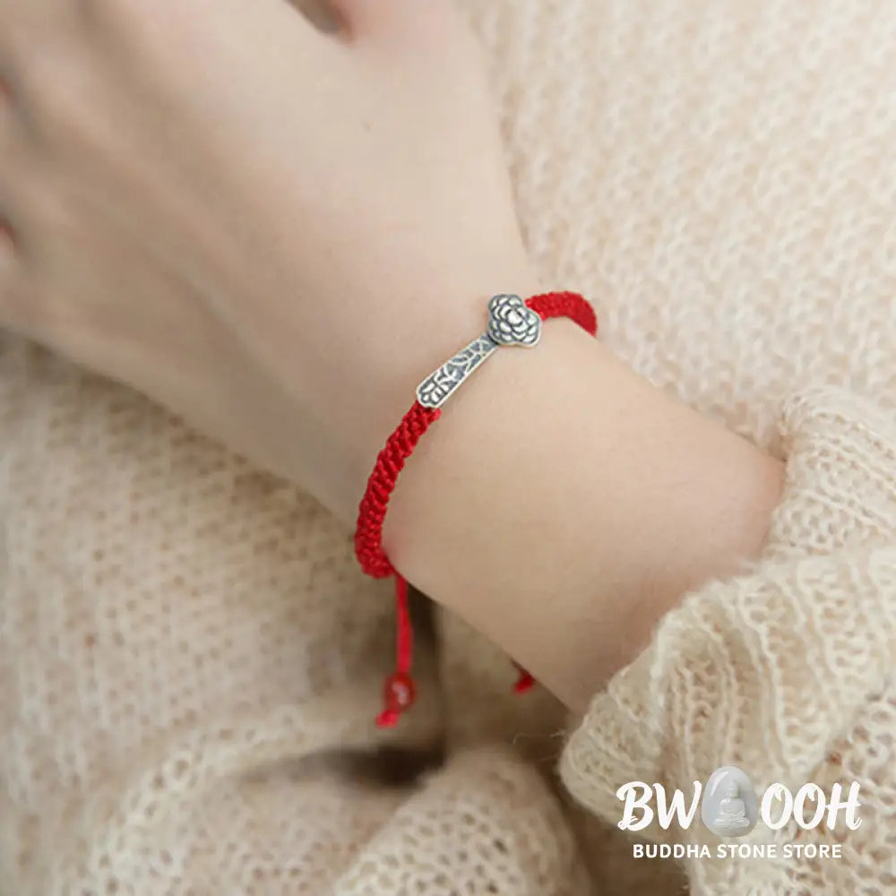 Buddha Stones Retro 925 Sterling Silver Ruyi As One Wishes Red String Braided Luck Bracelet - 925 Sterling Silver(Wrist