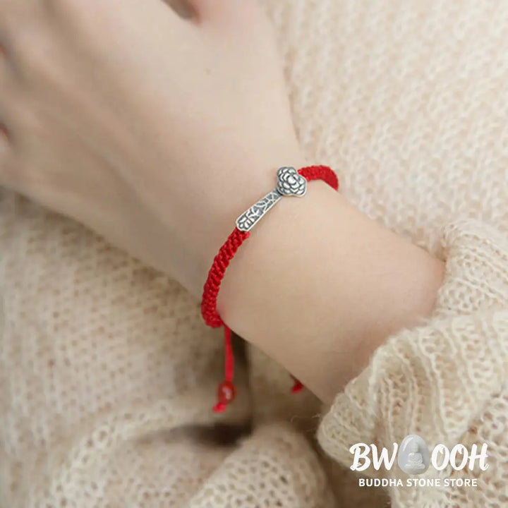 Buddha Stones Retro 925 Sterling Silver Ruyi As One Wishes Red String Braided Luck Bracelet - 925 Sterling Silver(Wrist