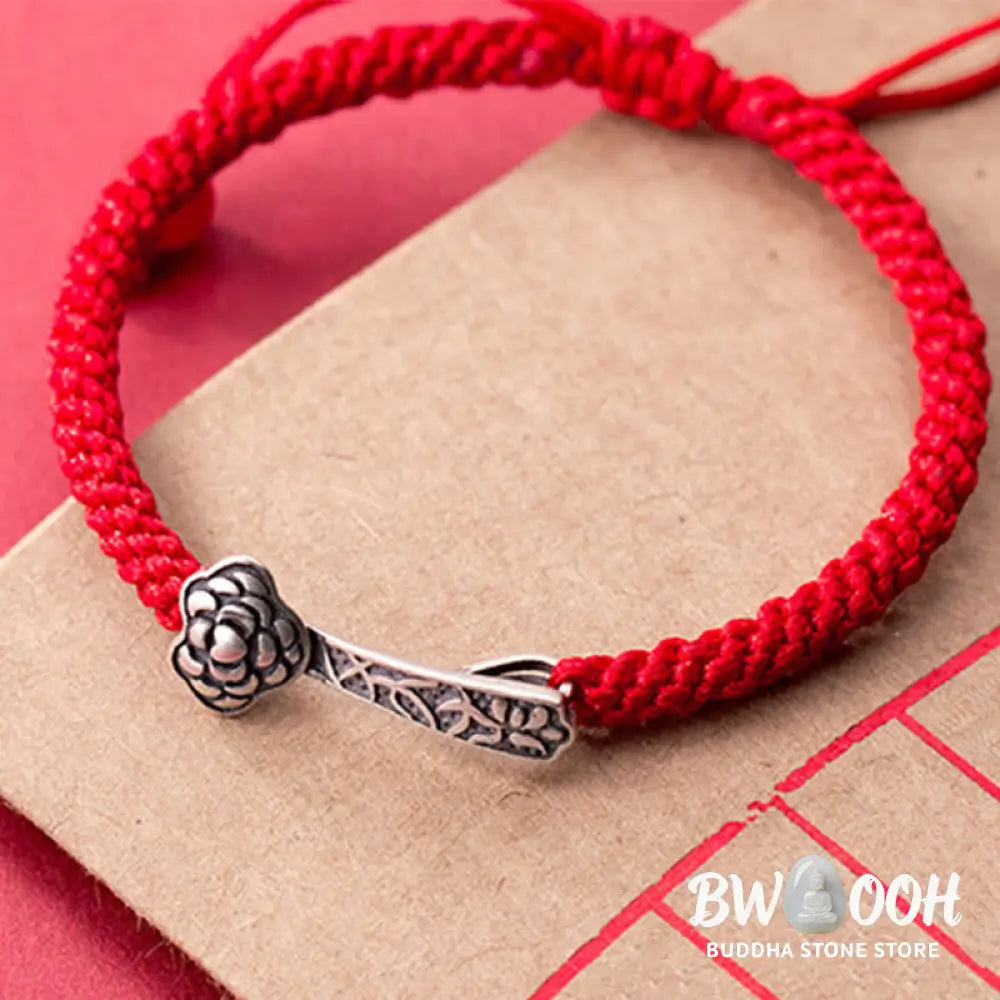 Buddha Stones Retro 925 Sterling Silver Ruyi As One Wishes Red String Braided Luck Bracelet - 925 Sterling Silver(Wrist
