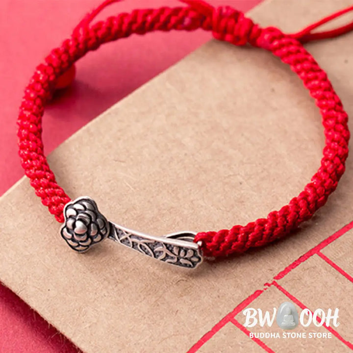 Buddha Stones Retro 925 Sterling Silver Ruyi As One Wishes Red String Braided Luck Bracelet - 925 Sterling Silver(Wrist