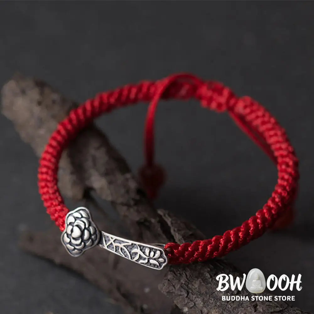 Buddha Stones Retro 925 Sterling Silver Ruyi As One Wishes Red String Braided Luck Bracelet - 925 Sterling Silver(Wrist