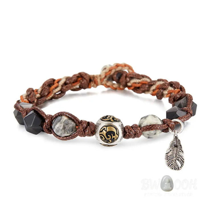Buddha Stones Retro 925 Sterling Silver Silver Sheen Obsidian Transport Rope Handmade Braided Bracelet - BWOOOH