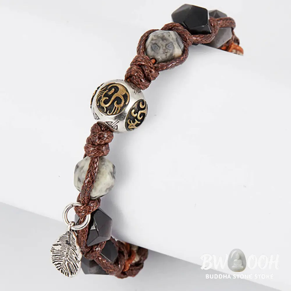 Buddha Stones Retro 925 Sterling Silver Silver Sheen Obsidian Transport Rope Handmade Braided Bracelet - BWOOOH