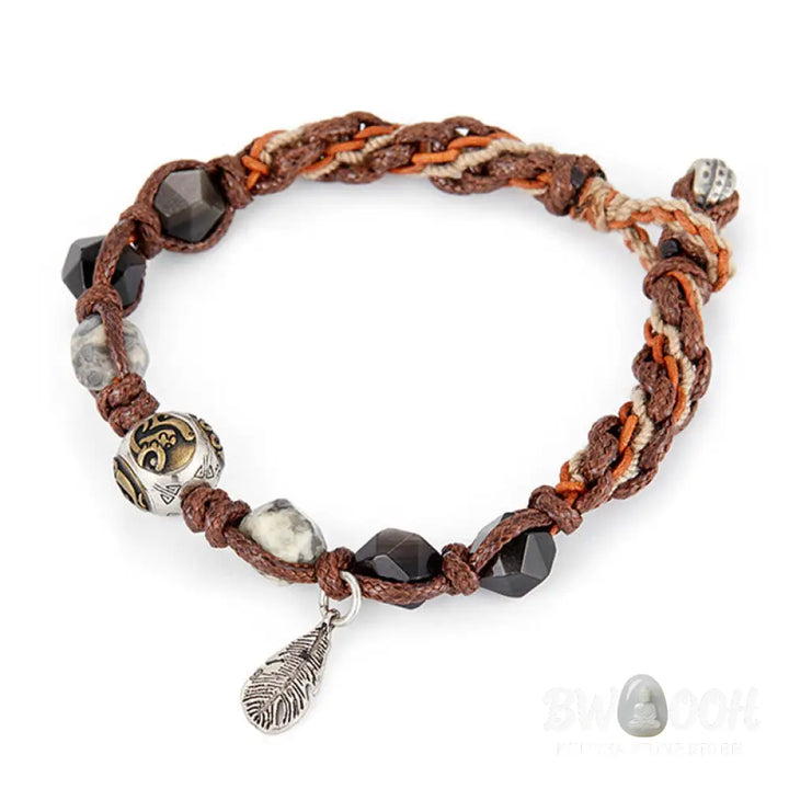 Buddha Stones Retro 925 Sterling Silver Silver Sheen Obsidian Transport Rope Handmade Braided Bracelet - BWOOOH