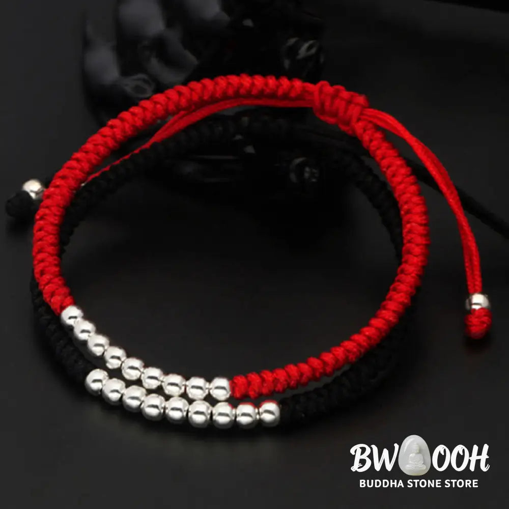 Buddha Stones Retro 925 Sterling Silver Simple Beads Knot Design Luck String Bracelet - Bracelet