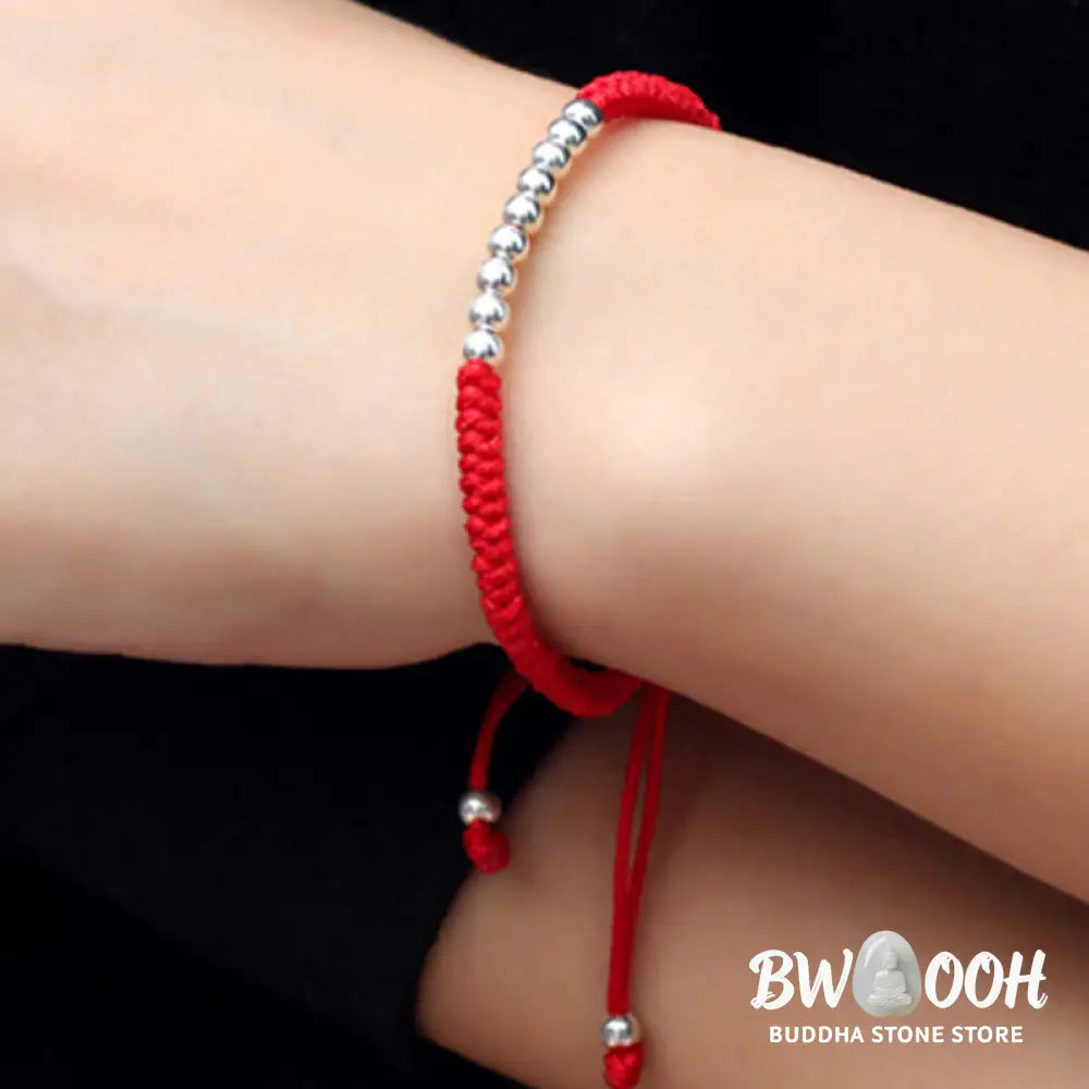 Buddha Stones Retro 925 Sterling Silver Simple Beads Knot Design Luck String Bracelet - Bracelet
