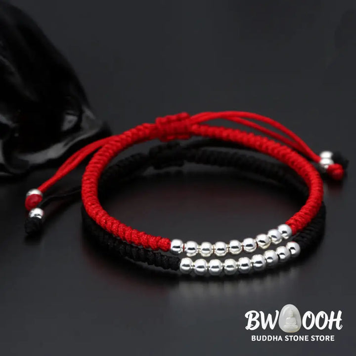Buddha Stones Retro 925 Sterling Silver Simple Beads Knot Design Luck String Bracelet - Bracelet