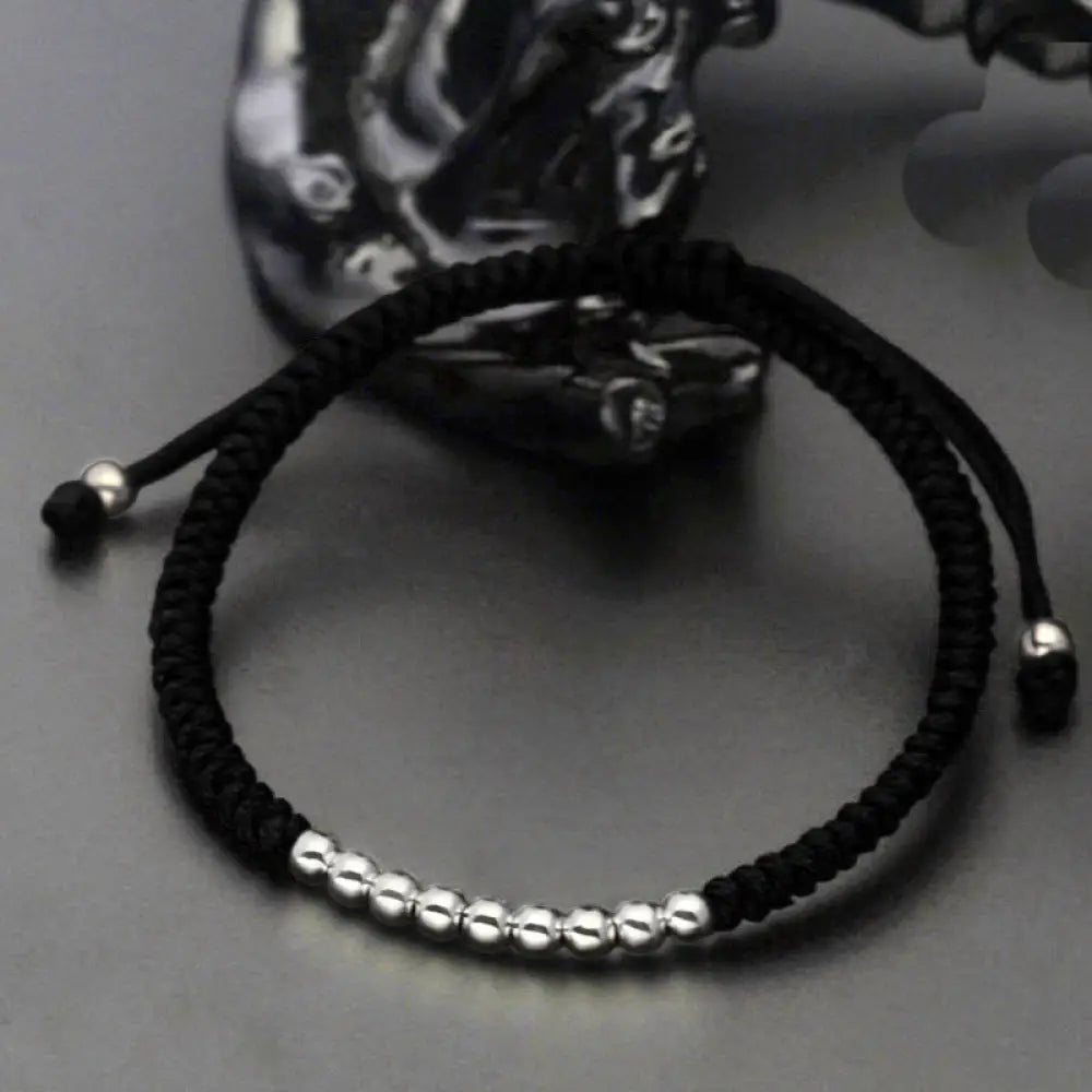 Buddha Stones Retro 925 Sterling Silver Simple Beads Knot Design Luck String Bracelet - 925 Sterling Silver(Wrist