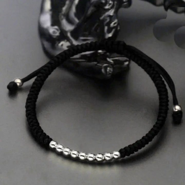 Buddha Stones Retro 925 Sterling Silver Simple Beads Knot Design Luck String Bracelet - 925 Sterling Silver(Wrist