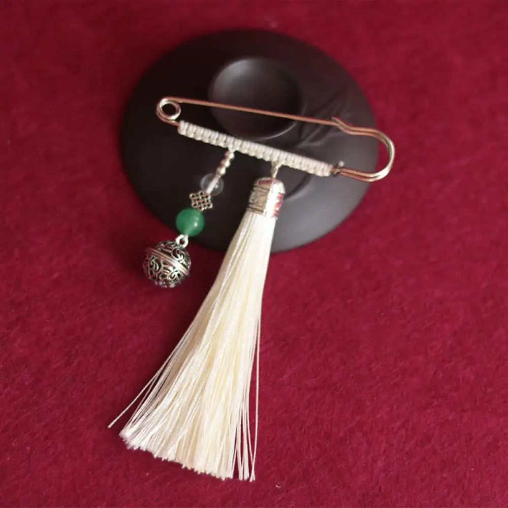 Buddha Stones Retro Bell Tassels Brooch - Beige - Brooch