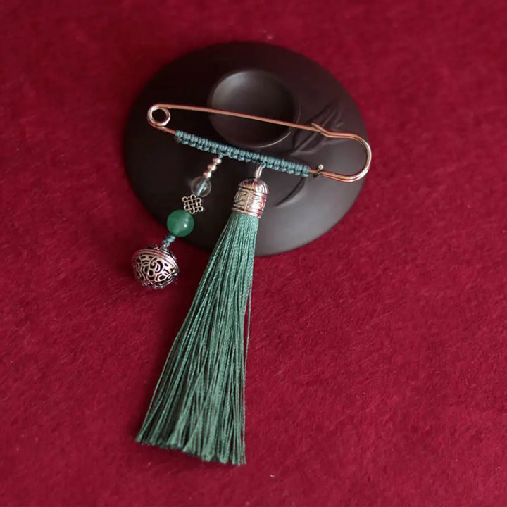 Buddha Stones Retro Bell Tassels Brooch - Green - Brooch