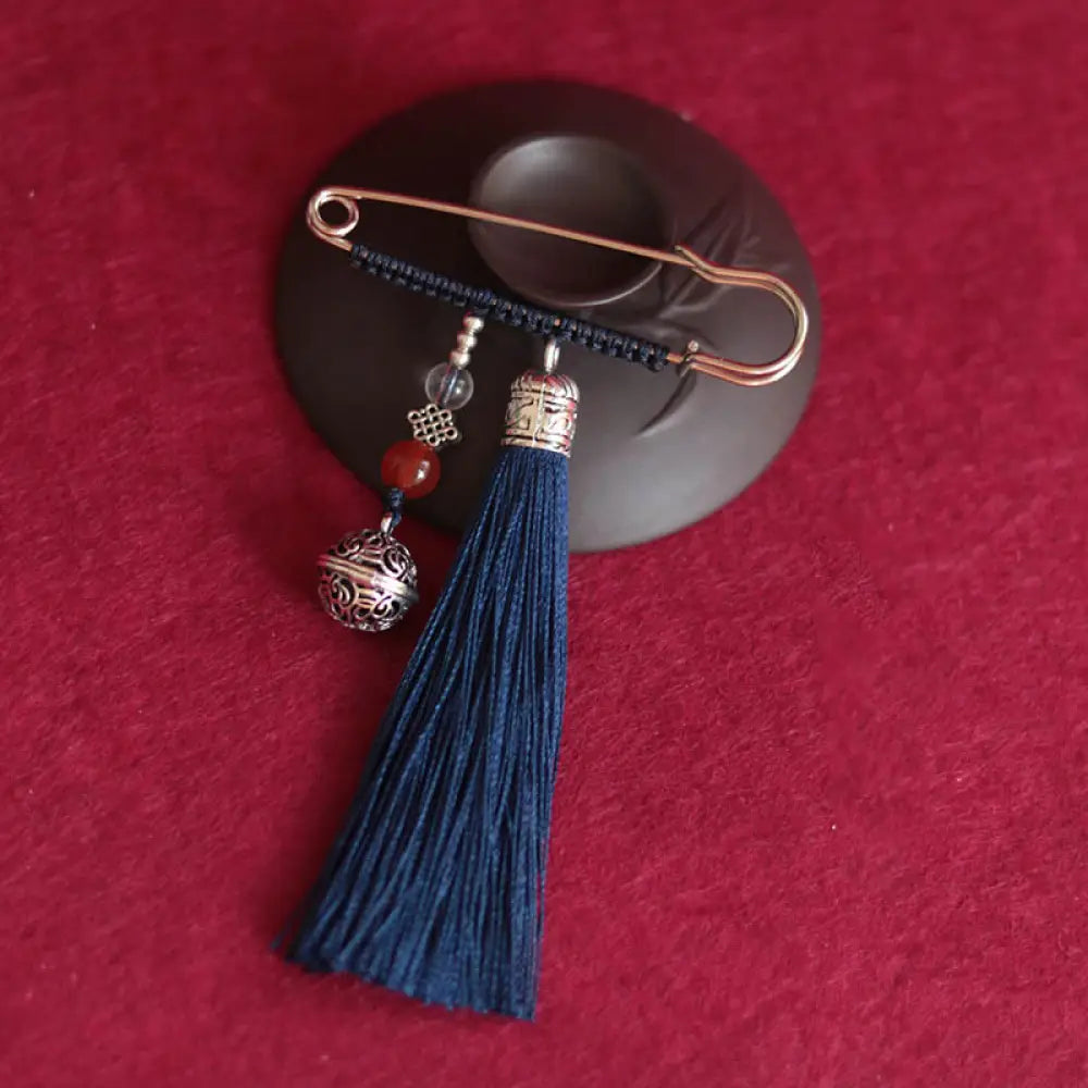 Buddha Stones Retro Bell Tassels Brooch - Navy Blue - Brooch