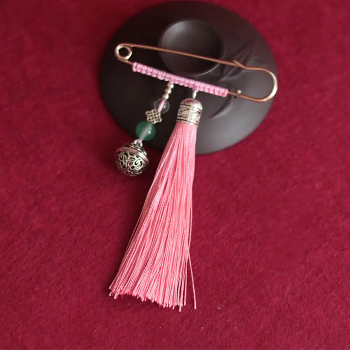 Buddha Stones Retro Bell Tassels Brooch - Pink - Brooch