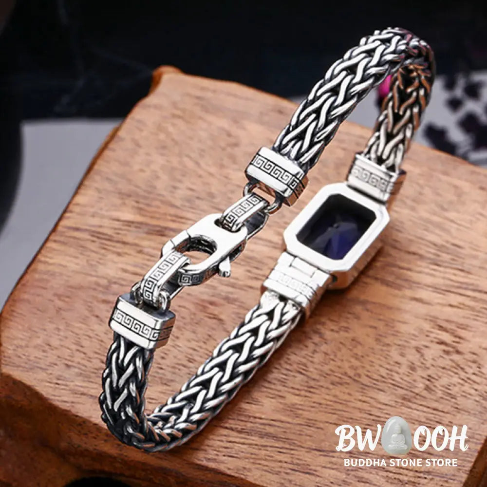 Buddha Stones Retro Blue Acrylic Dragon Keel Braided Design Healing Wealth Buckle Bracelet - BWOOOH - Bracelet