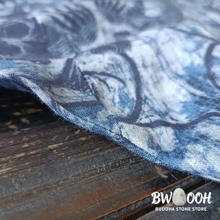 Buddha Stones Retro Blue White Flowers Frog-Button Design Long Sleeve Ramie Linen Jacket Shirt
