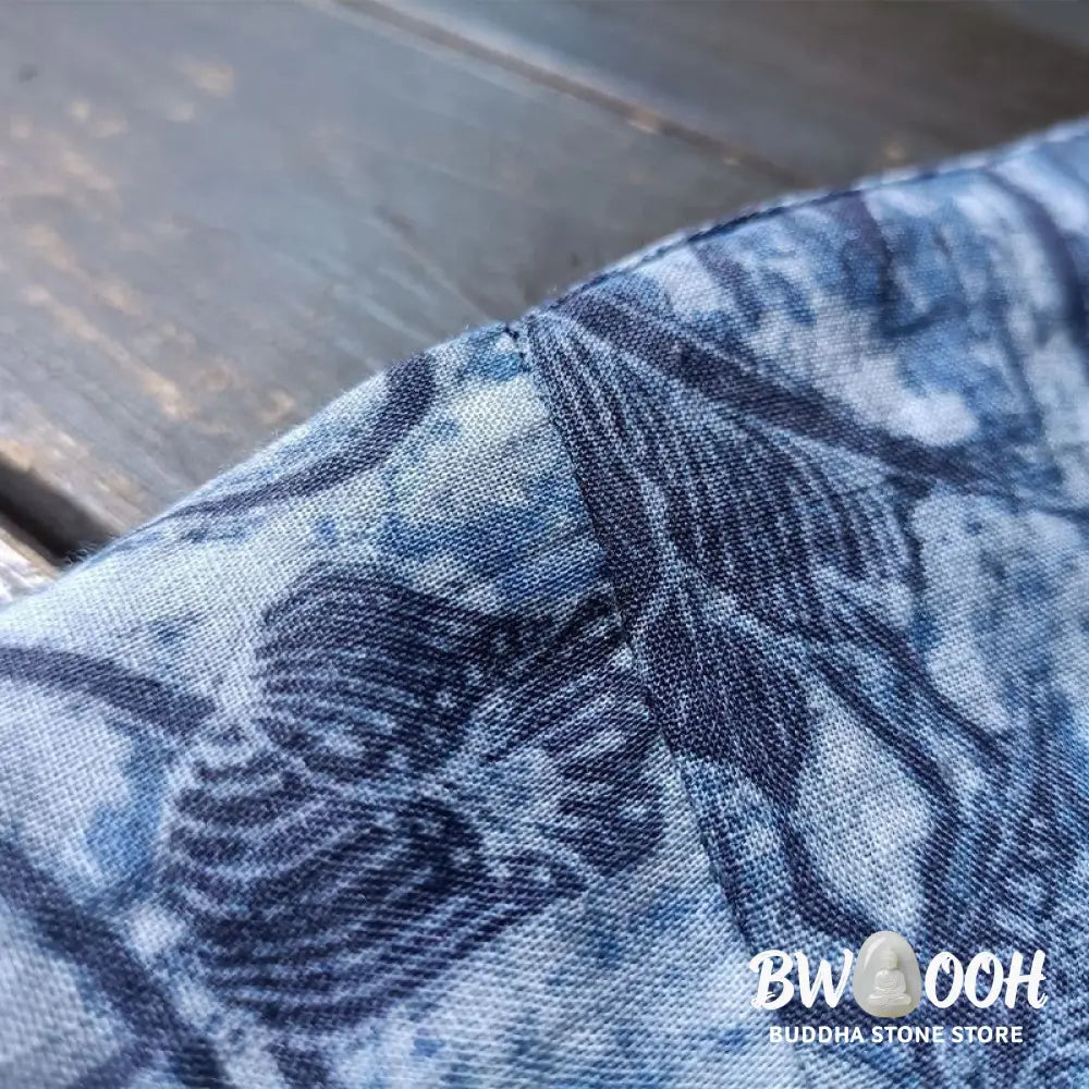 Buddha Stones Retro Blue White Flowers Frog-Button Design Long Sleeve Ramie Linen Jacket Shirt