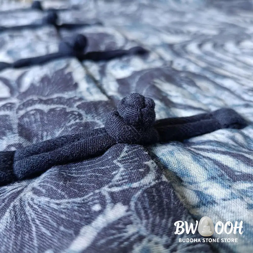 Buddha Stones Retro Blue White Flowers Frog-Button Design Long Sleeve Ramie Linen Jacket Shirt