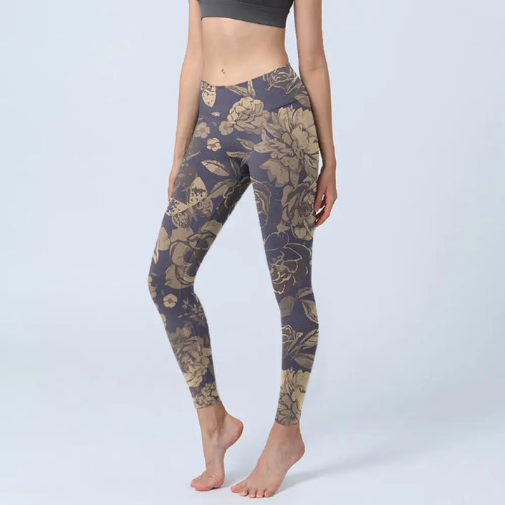 BWOOOH printed yoga leggings - Retro Color Scheme Flower Butterfly Leaf