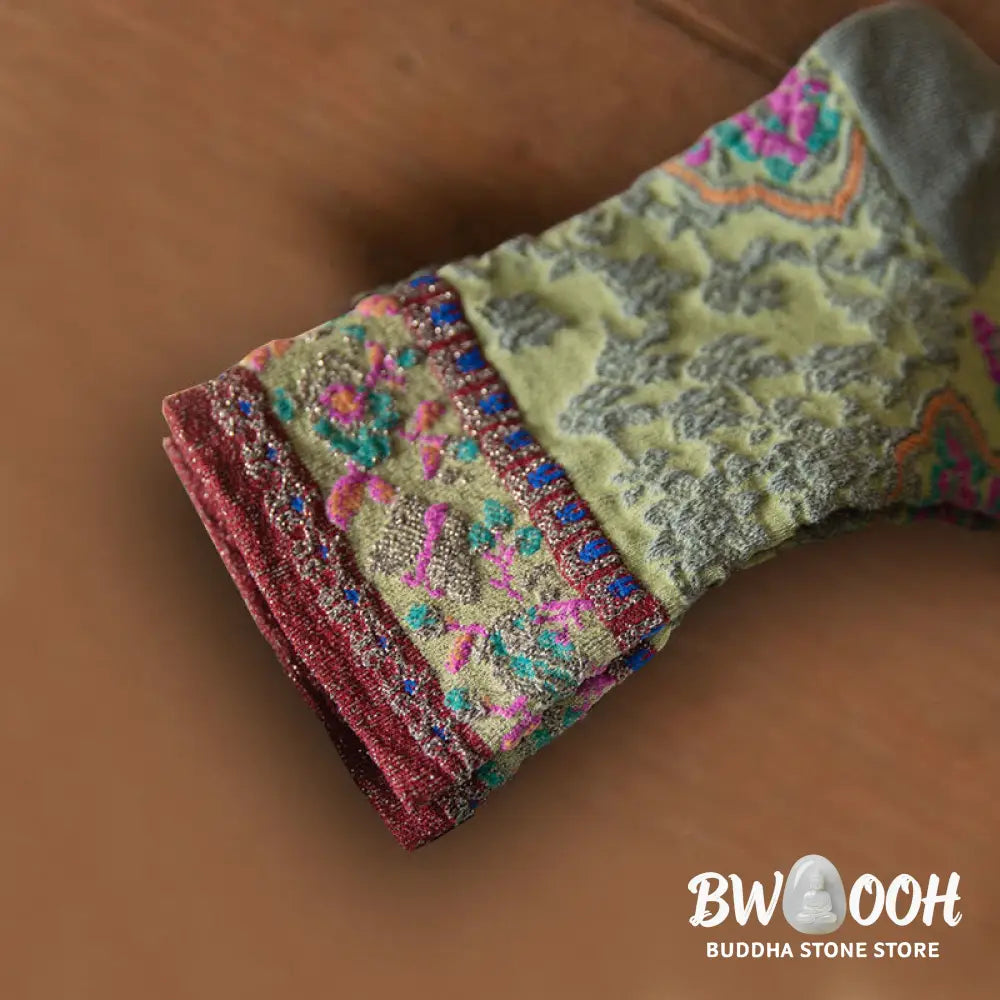 Buddha Stones Retro Embossed Floral Pattern Micro Crew Women Cotton Socks - Women’s Socks