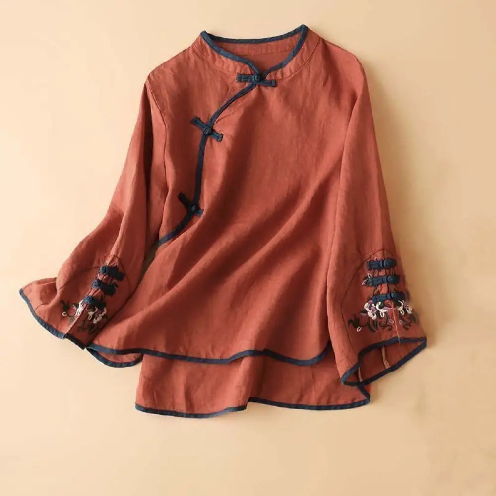 BWOOOH Retro Flower Embroidery Design Long Sleeve Cotton 