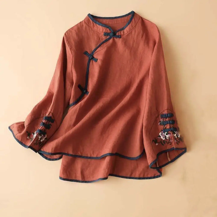 BWOOOH Retro Flower Embroidery Design Long Sleeve Cotton 