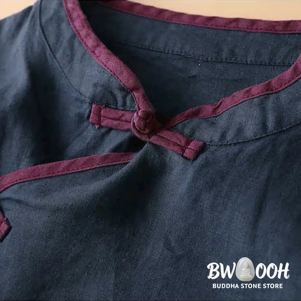 Buddha Stones Retro Flower Embroidery Design Long Sleeve Cotton Linen Women&