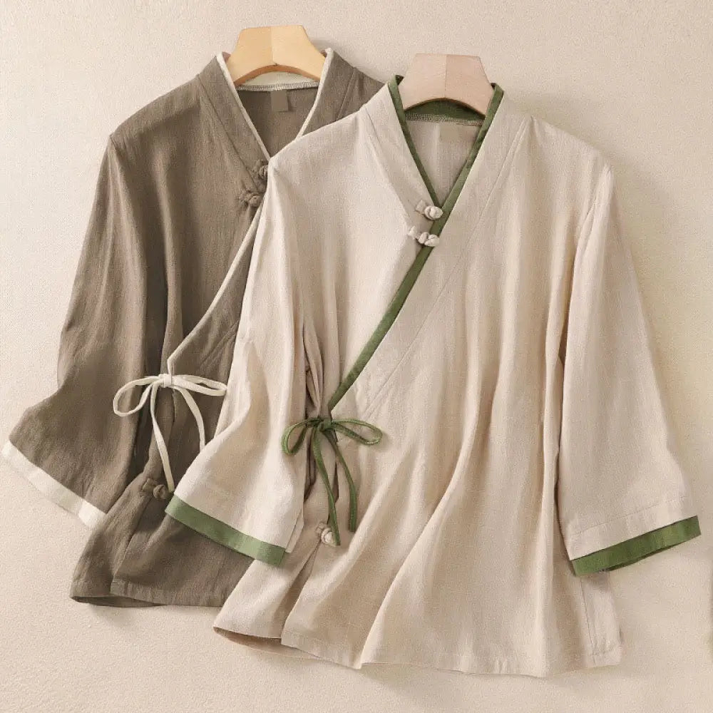 BWOOOH Retro Lace-up Frog-Button Design Women&