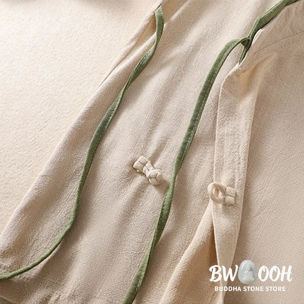 Buddha Stones Retro Lace-up Frog-Button Design Women’s Three Quarter Sleeve Cotton Linen Shirt - Women’s Shirts