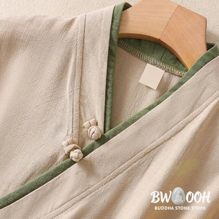 Buddha Stones Retro Lace-up Frog-Button Design Women’s Three Quarter Sleeve Cotton Linen Shirt - Women’s Shirts