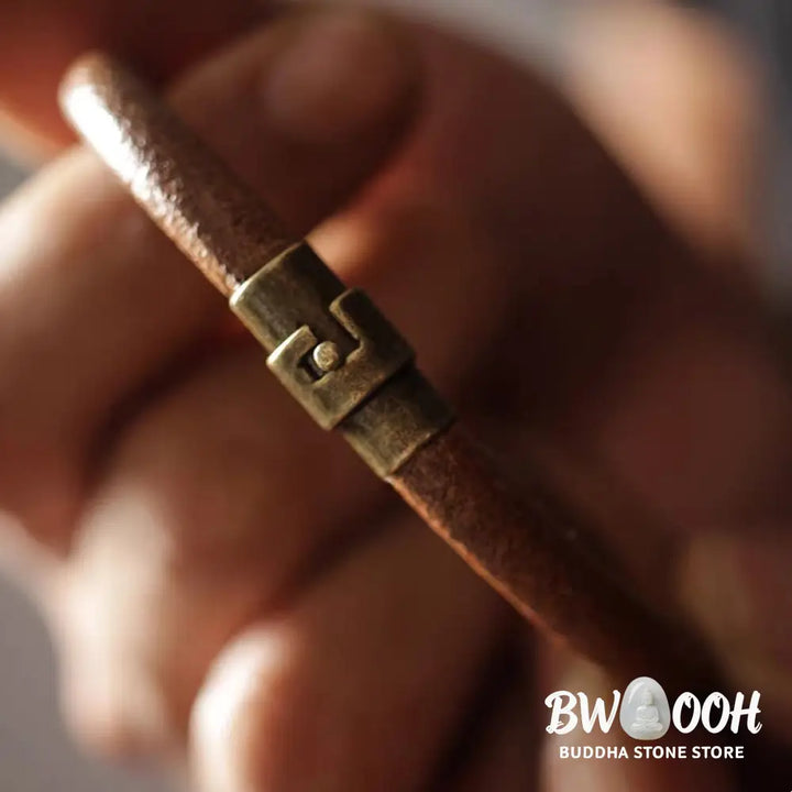 BWOOOH Retro Leather Luck Healing Copper Magnetic Buckle Bracelet - Brown / 13-14cm - Bracelet Bangle