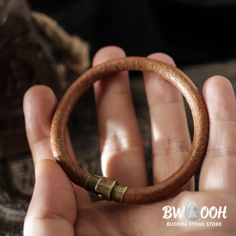 BWOOOH Retro Leather Luck Healing Copper Magnetic Buckle Bracelet - Brown / 13-14cm - Bracelet Bangle