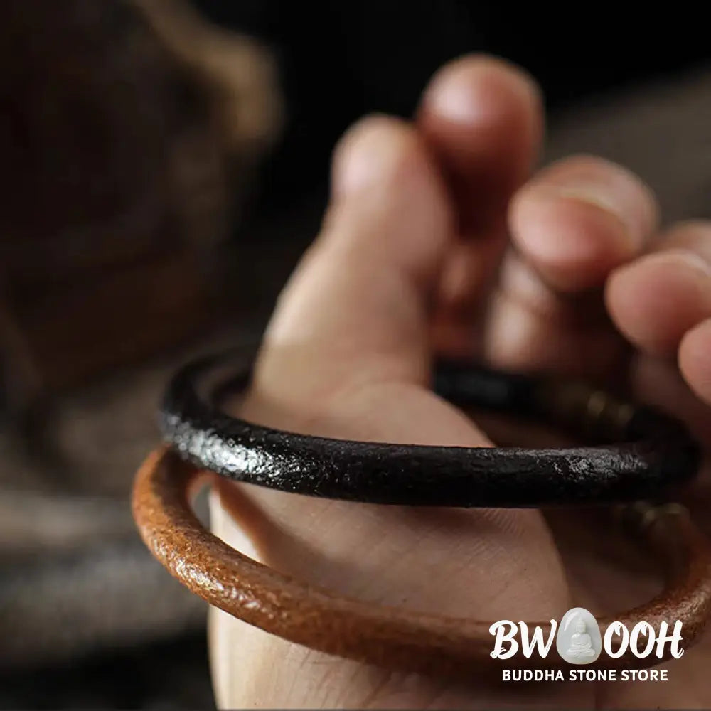 BWOOOH Retro Leather Luck Healing Copper Magnetic Buckle Bracelet - Brown / 13-14cm - Bracelet Bangle