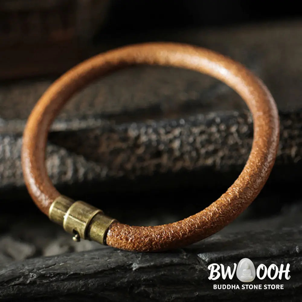 BWOOOH Retro Leather Luck Healing Copper Magnetic Buckle Bracelet - Brown / 13-14cm - Bracelet Bangle