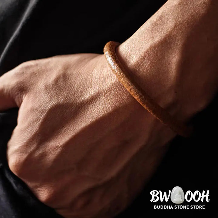 BWOOOH Retro Leather Luck Healing Copper Magnetic Buckle Bracelet - Brown / 13-14cm - Bracelet Bangle