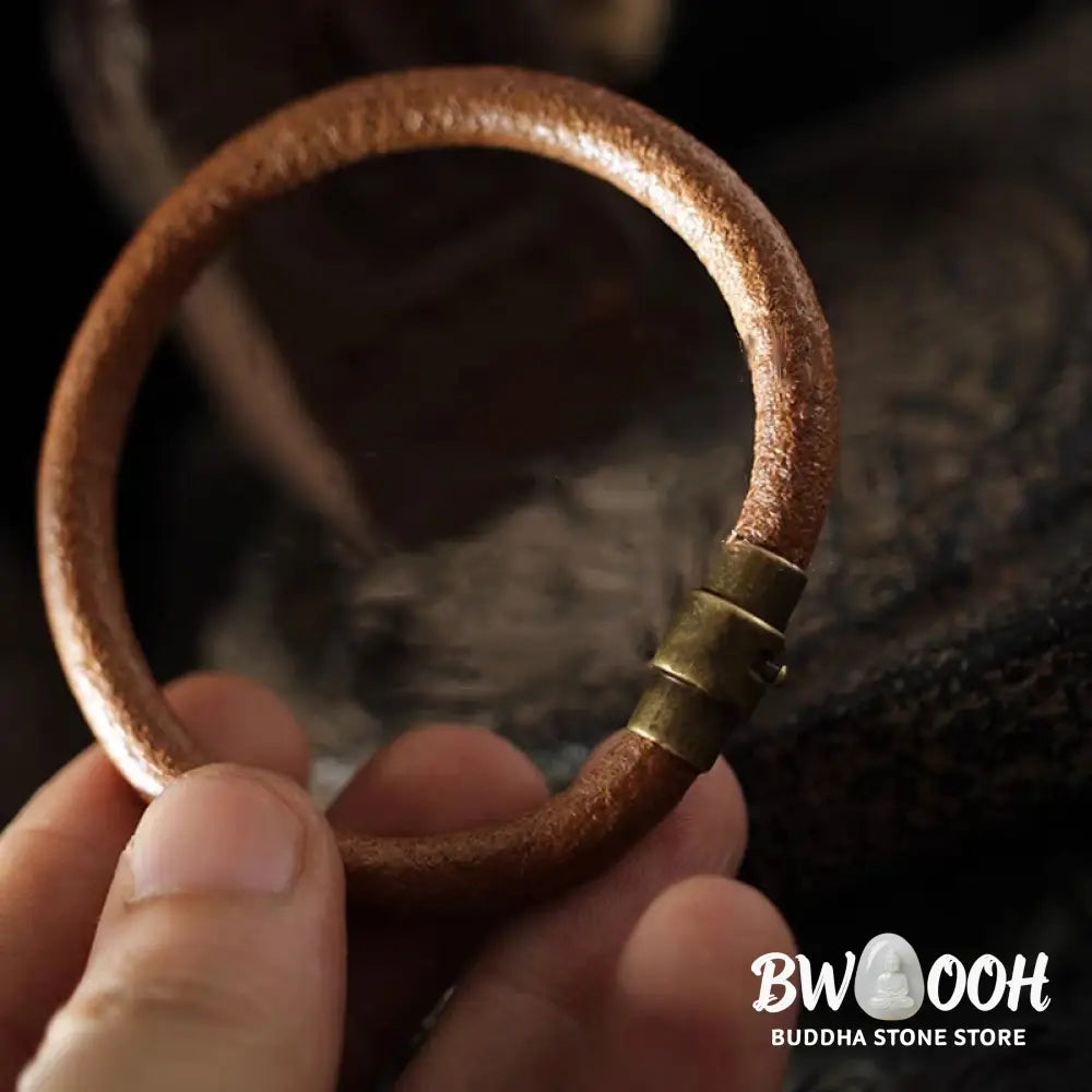 BWOOOH Retro Leather Luck Healing Copper Magnetic Buckle Bracelet - Brown / 13-14cm - Bracelet Bangle