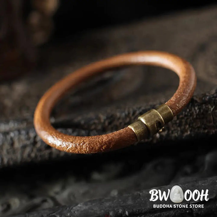 BWOOOH Retro Leather Luck Healing Copper Magnetic Buckle Bracelet - Brown / 13-14cm - Bracelet Bangle