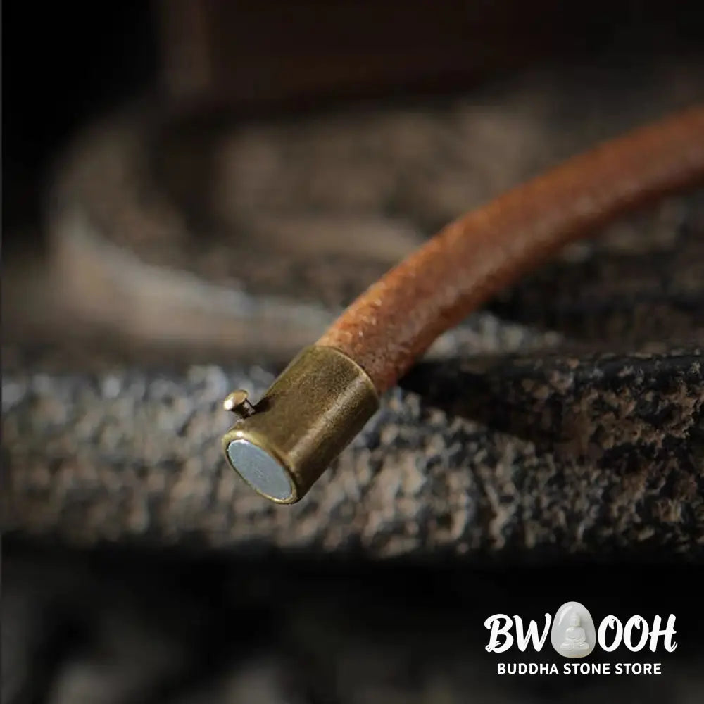 BWOOOH Retro Leather Luck Healing Copper Magnetic Buckle Bracelet - Brown / 13-14cm - Bracelet Bangle