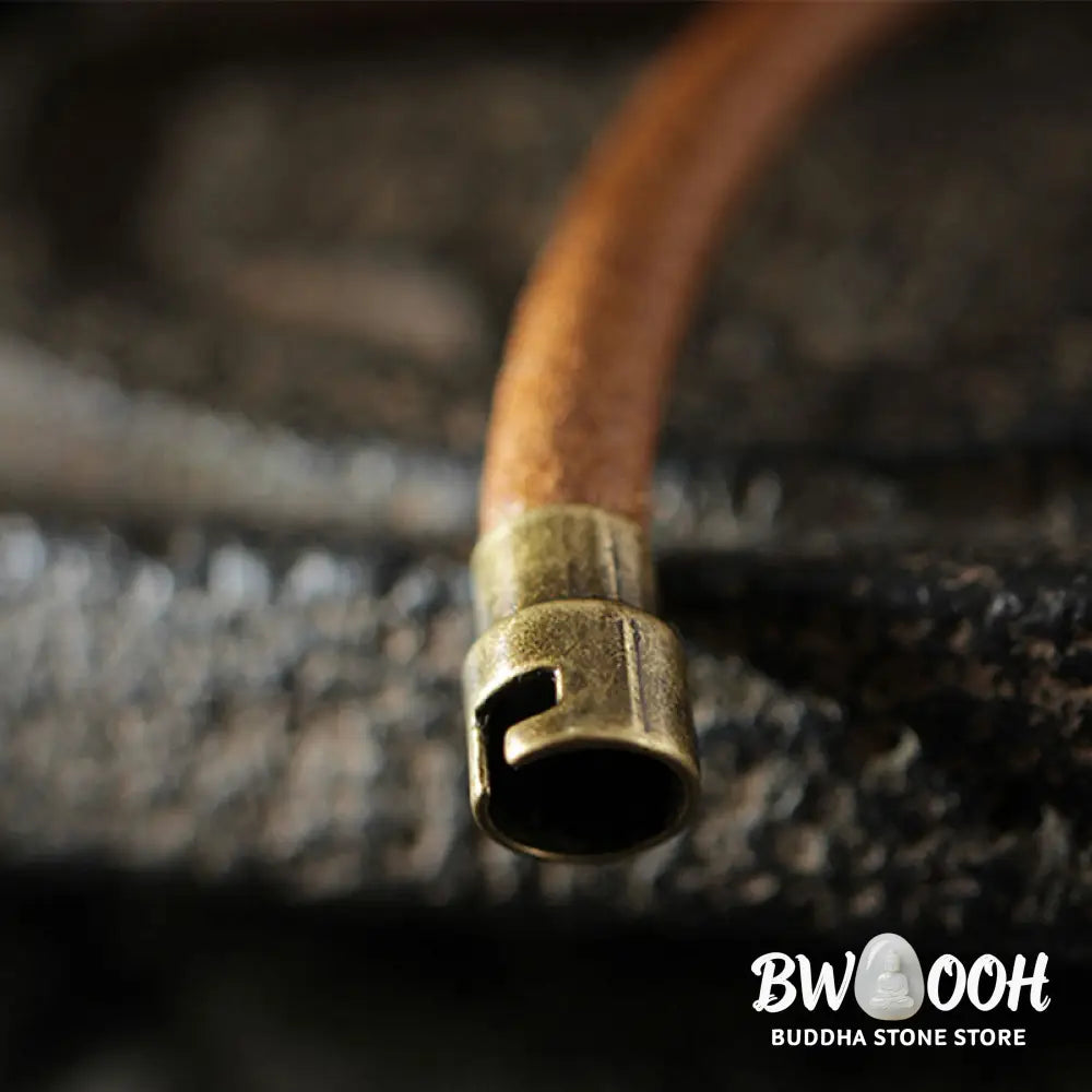 BWOOOH Retro Leather Luck Healing Copper Magnetic Buckle Bracelet - Brown / 13-14cm - Bracelet Bangle