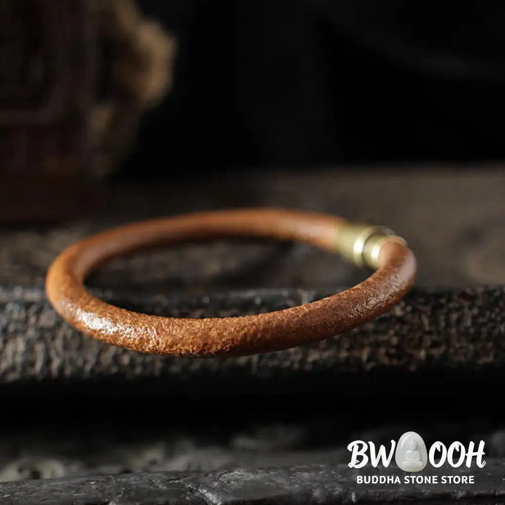 BWOOOH Retro Leather Luck Healing Copper Magnetic Buckle Bracelet - Brown / 13-14cm - Bracelet Bangle