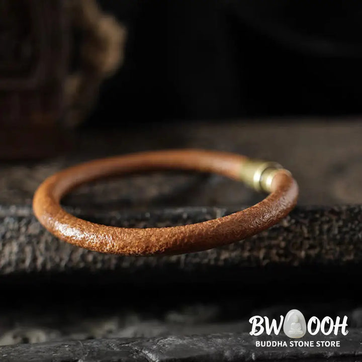 BWOOOH Retro Leather Luck Healing Copper Magnetic Buckle Bracelet - Brown / 13-14cm - Bracelet Bangle
