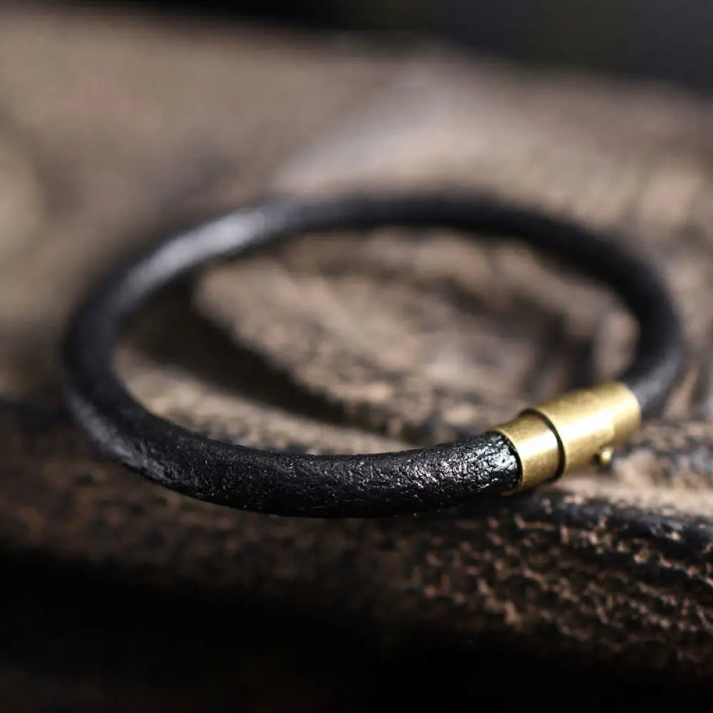 BWOOOH Retro Leather Luck Healing Copper Magnetic Buckle Bracelet - Brown / 13-14cm - Bracelet Bangle