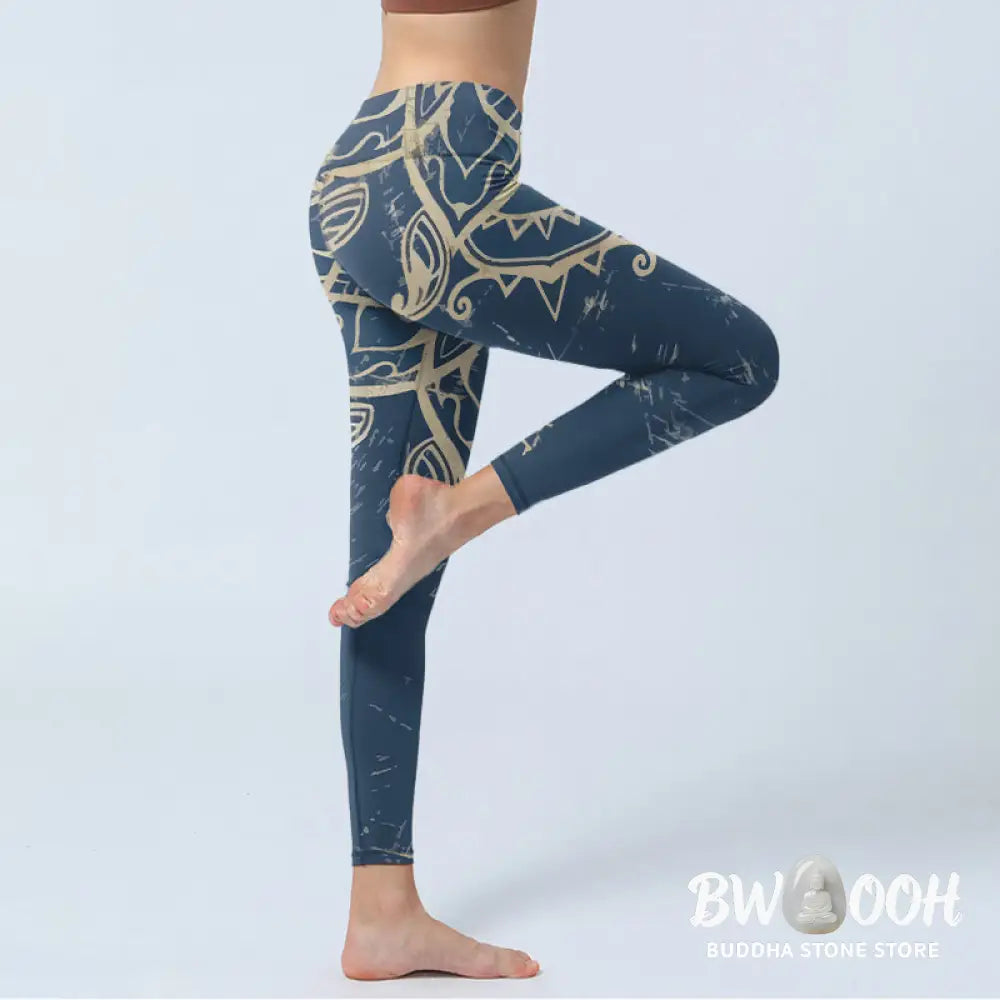 Buddha Stones Retro Mandala Pattern Print Gym Leggings Women&