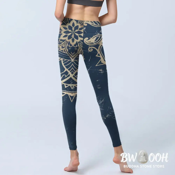 Buddha Stones Retro Mandala Pattern Print Gym Leggings Women&