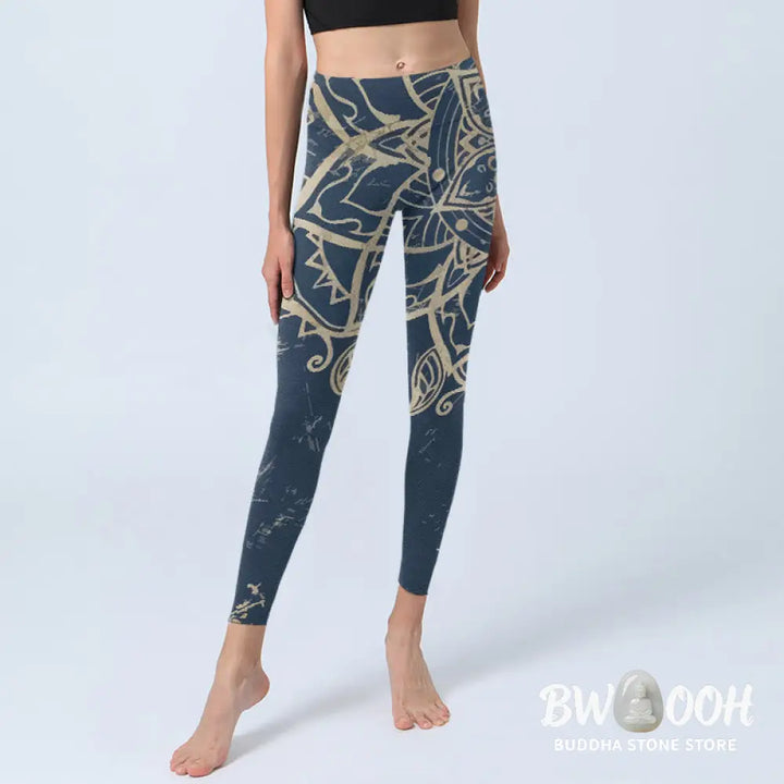 Buddha Stones Retro Mandala Pattern Print Gym Leggings Women&